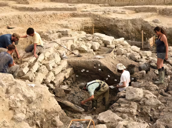 Personnes travaillant dans un champ de fouilles